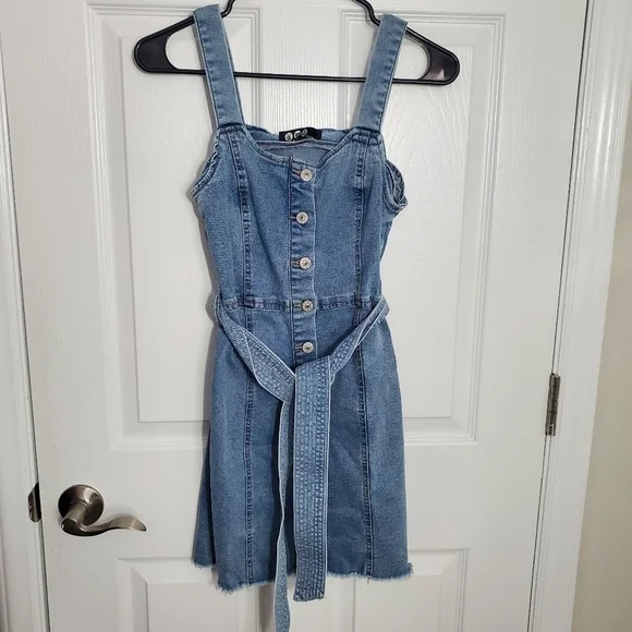 Peace Love Eco Denium Button and Tie Mini Dress - Picture 2 of 10